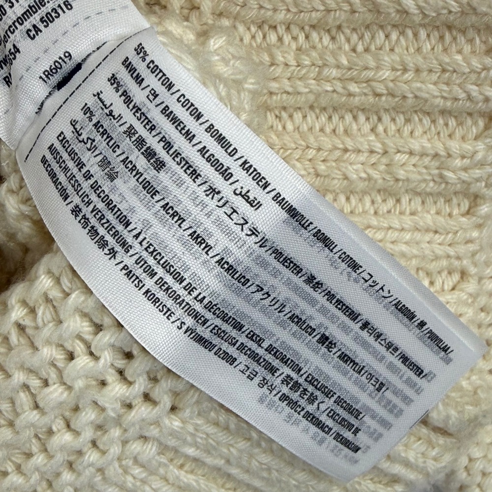 Abercrombie Fitch Cream Cable Fisherman Knit Crew Neck Sweater Women Size L - Picture 6 of 9